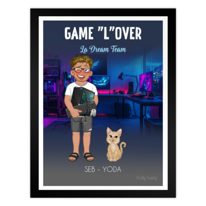 Affiche personnalisée Gamer avec chat