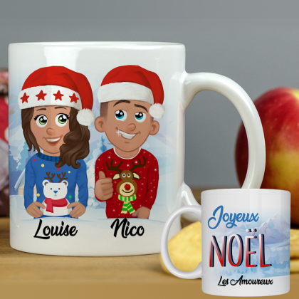 Mug Noël personnalisé - 2 Avatars