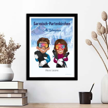 Poster Paar beim Skifahren