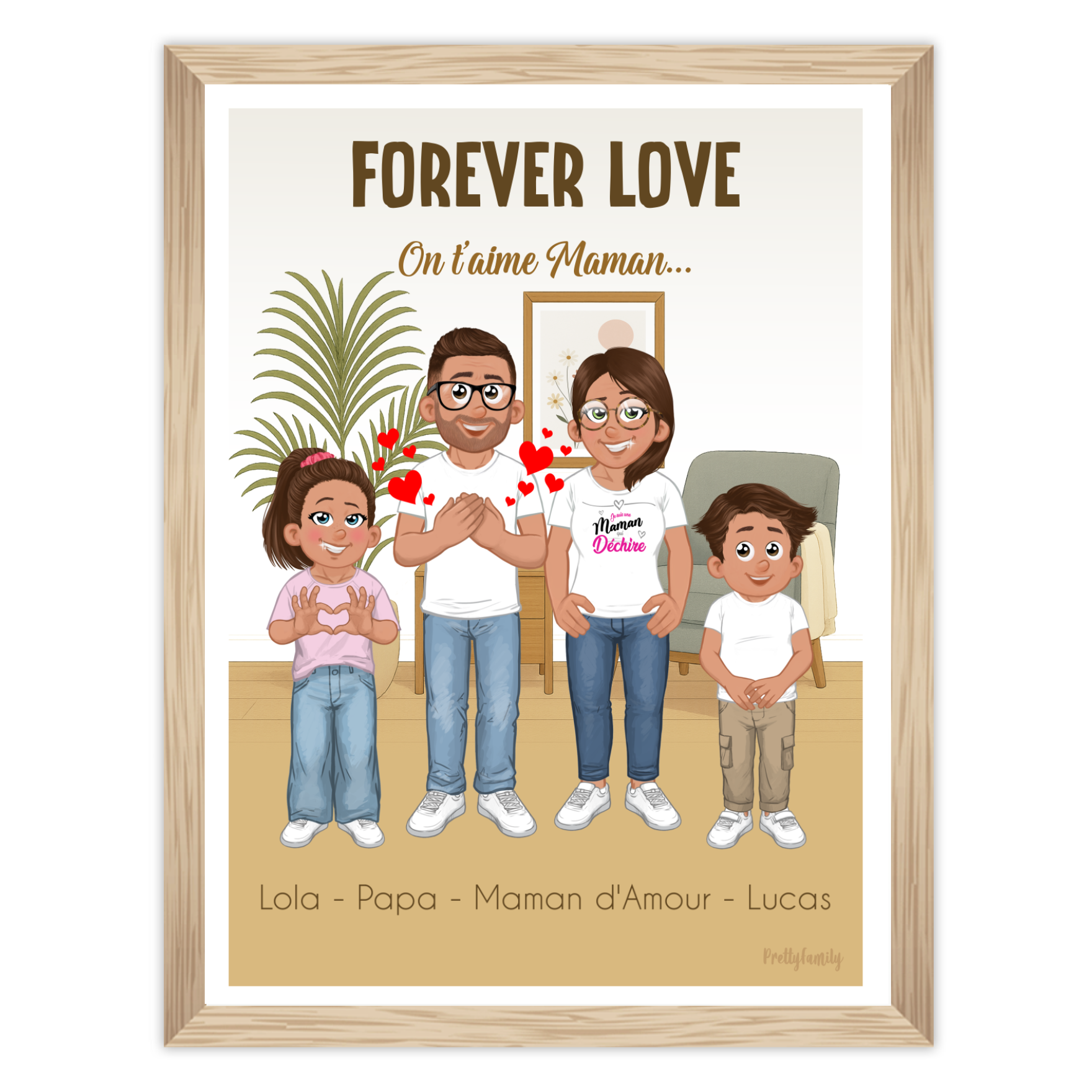 Illustration personnalisée de famille pour fête des mères – avatars et fond personnalisables