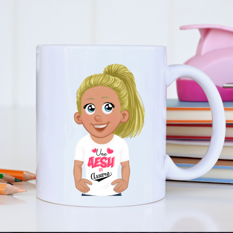 Mug personnalisé avec avatar pour AESH – cadeau original Famille de Dingue