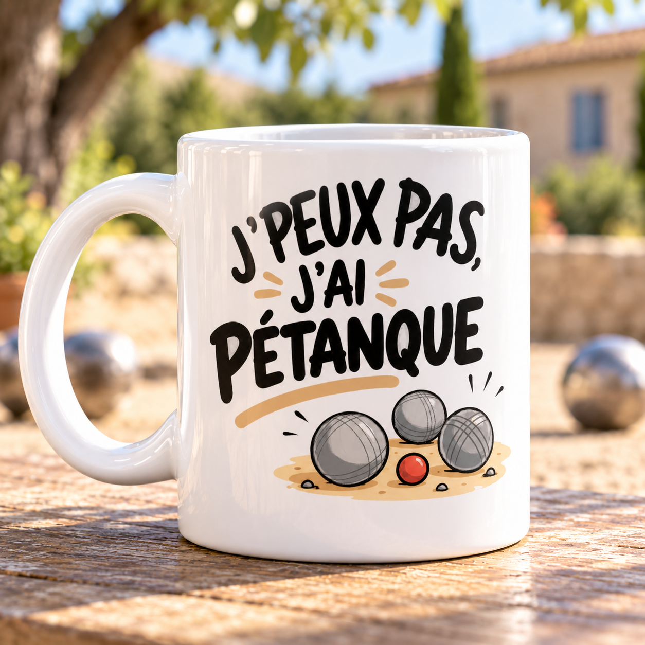 J’peux pas, j’ai pétanque : le mug à personnaliser