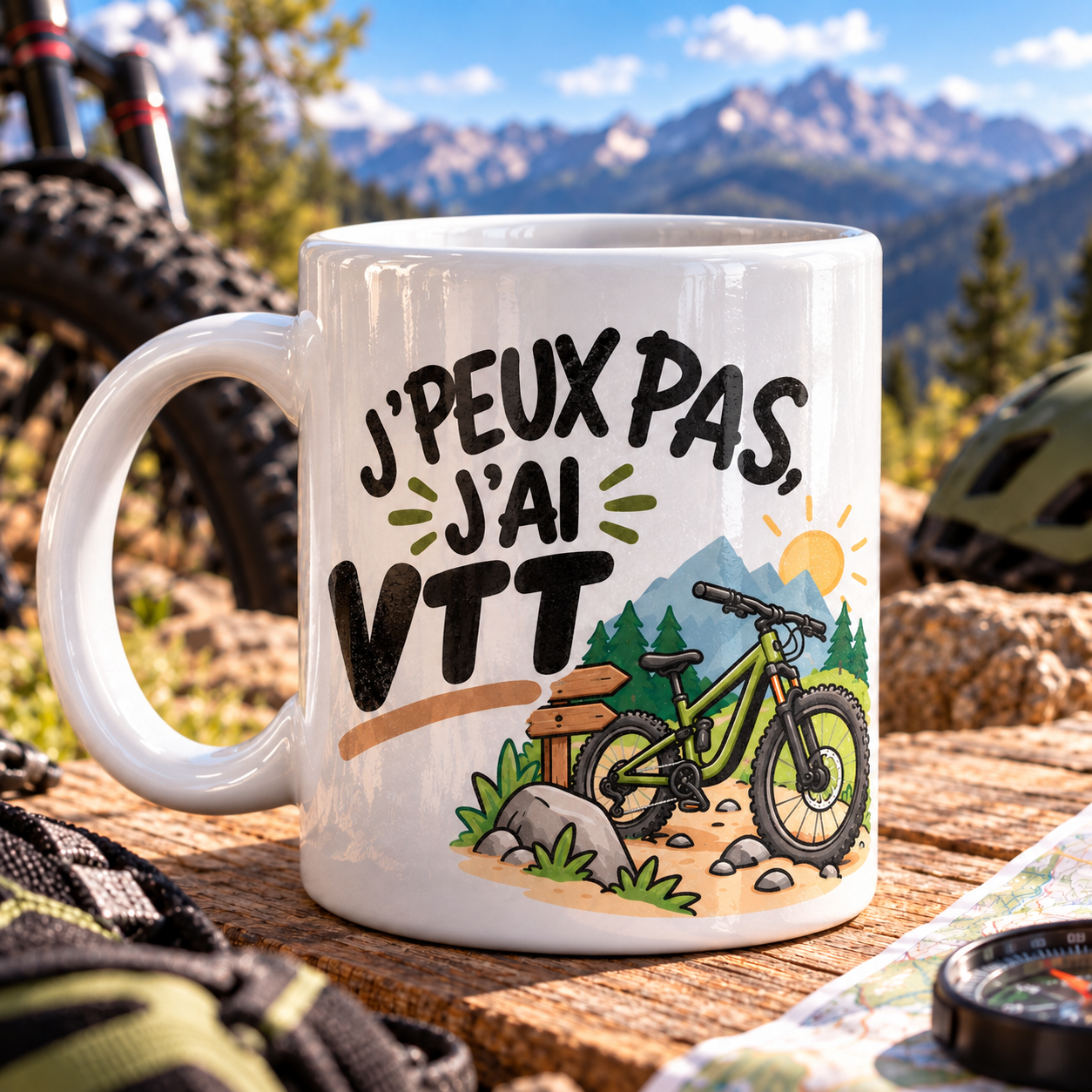Mug personnalisé VTT de la collection Les J’peux pas