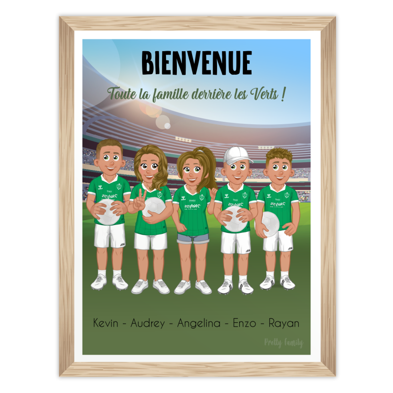 Affiche famille personnalisée aux couleurs de l’ASSE – Supporters Saint-Etienne